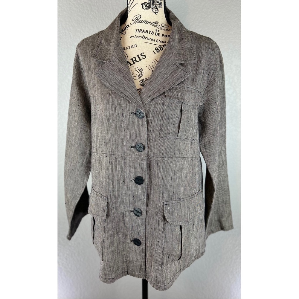 Flax Triple Pocket Linen Jacket Taupe/Brown